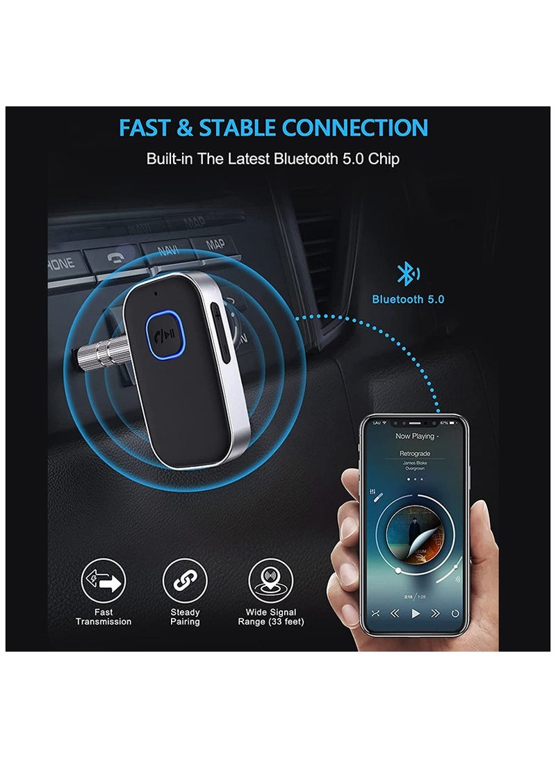 Bluetooth 5.0 Receiver for Car, Noise Cancelling Bluetooth AUX Adapter, Bluetooth Music Receiver for Home Stereo/Wired Headphones/Hands-Free Call,16H Battery Life-Black+Silver - Image 3