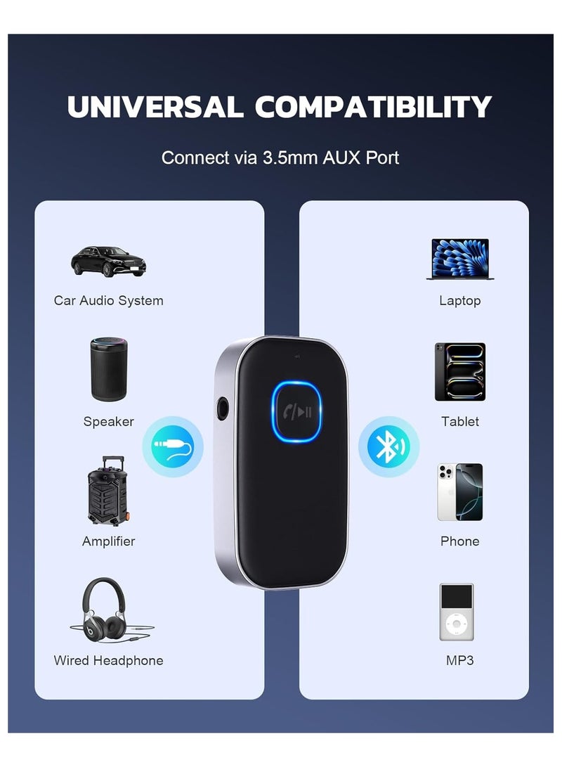 Bluetooth 5.0 Receiver for Car, Noise Cancelling Bluetooth AUX Adapter, Bluetooth Music Receiver for Home Stereo/Wired Headphones/Hands-Free Call,16H Battery Life-Black+Silver - Image 4