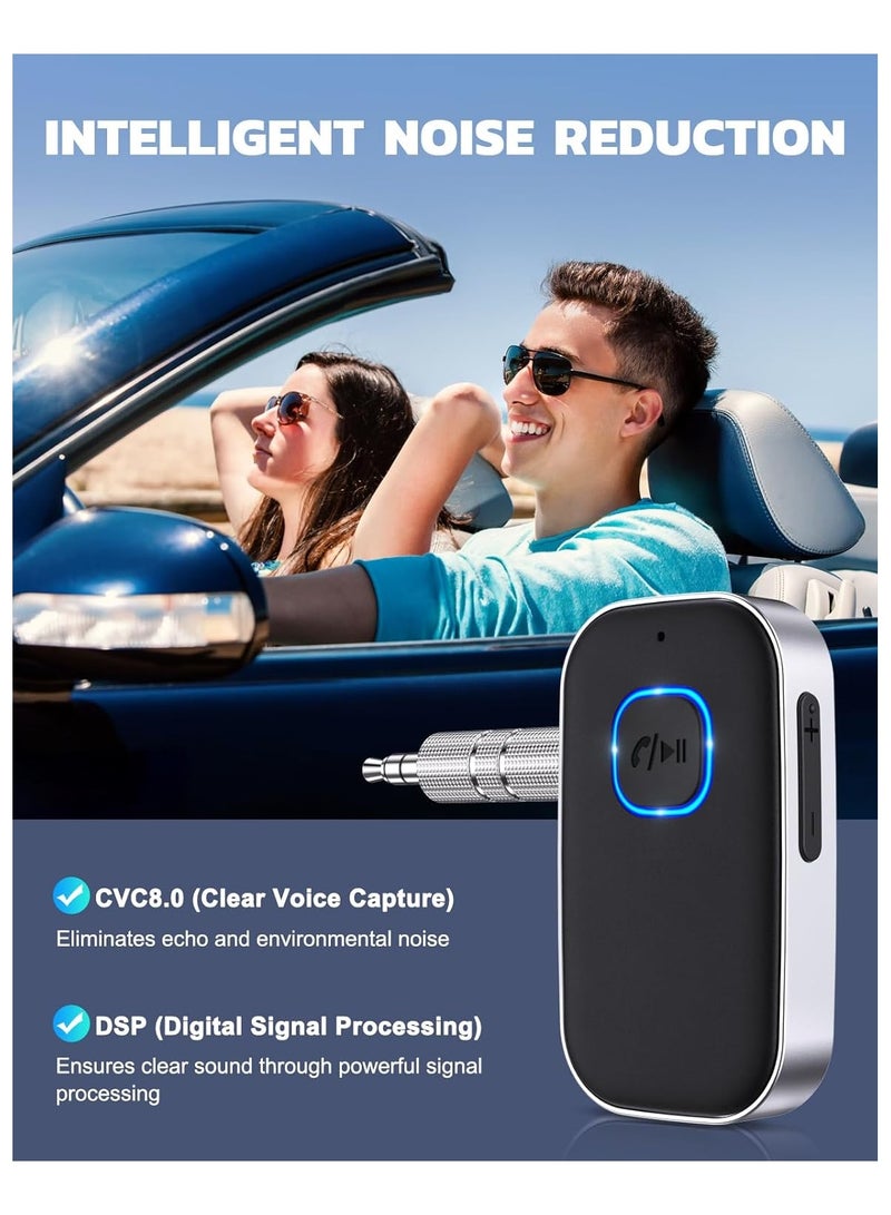 Bluetooth 5.0 Receiver for Car, Noise Cancelling Bluetooth AUX Adapter, Bluetooth Music Receiver for Home Stereo/Wired Headphones/Hands-Free Call,16H Battery Life-Black+Silver - Image 5