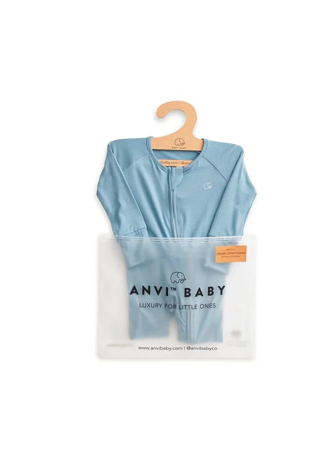 Anvi Baby Organic Zipper Romper- Celestial Blue 95% Bamboo 5% Spandex