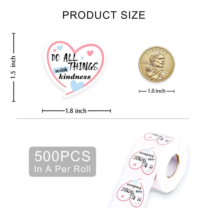 Kaecery Do All Things with Kindness Stickersï¼ŒThank You Uplifting Roll Stickers,Be Kind Treat People with Kindness Sticker for Projects Envelopes 500 PCS - Image 2