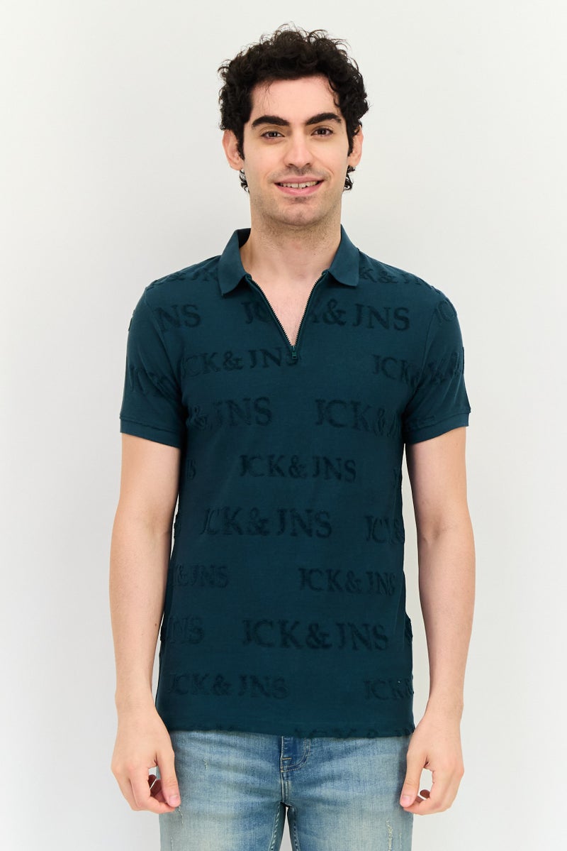 JACK & JONES Men Regular Fit Brand Logo Short Sleeve Polo Shirt, Green - Image 1