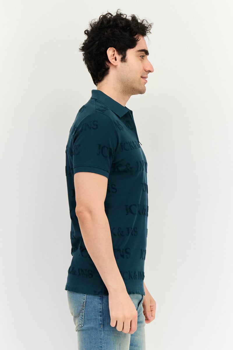 JACK & JONES Men Regular Fit Brand Logo Short Sleeve Polo Shirt, Green - Image 3