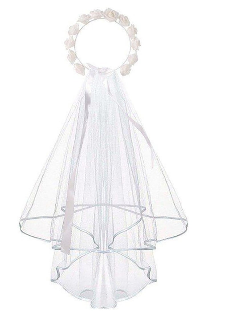 Elegant Floral Bridal Headband With Veil, Wedding Headpiece, Flower Wreath Veil For Bachelorette And Wedding Parties - Image 2