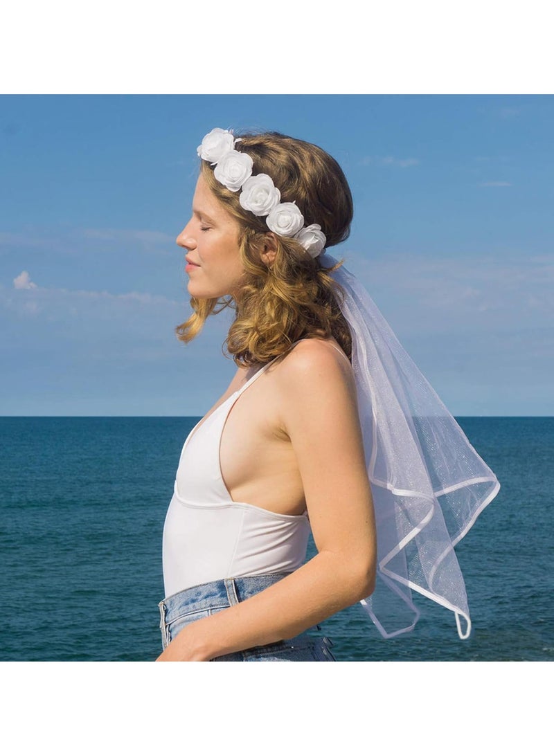 Elegant Floral Bridal Headband With Veil, Wedding Headpiece, Flower Wreath Veil For Bachelorette And Wedding Parties - Image 3
