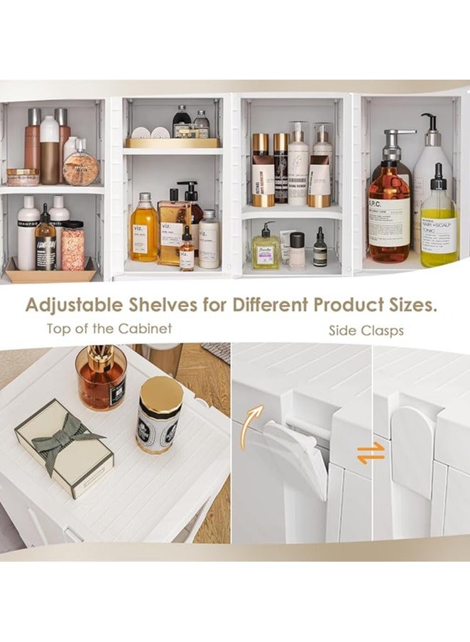 Generic Storage Cabinet Plastic Foldable Storage Box with Clear Doors and Movable Wheels Kitchen Organizer for Small Space, Bathroom, Kitchen,Bedroom(2Tier,White） ﻿ - Image 4