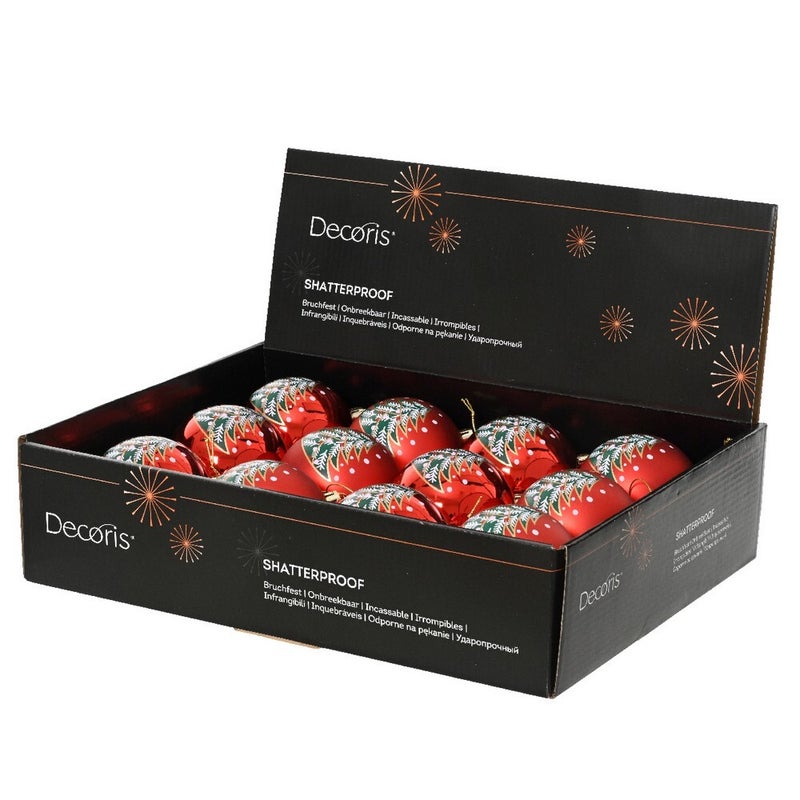 Kaemingk Red Christmas Bauble Polystyrene Shiny & Matte Ornament with Tree & Dot Painting for Indoor & Outdoor Decoration– 8cm, 1-Piece - Image 2