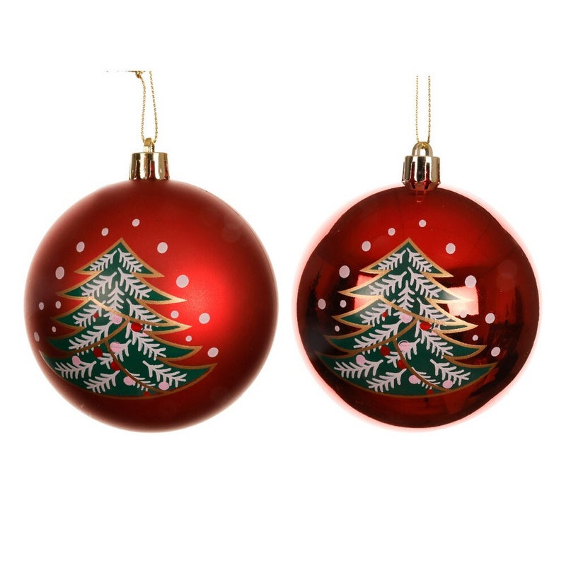 Kaemingk Red Christmas Bauble Polystyrene Shiny & Matte Ornament with Tree & Dot Painting for Indoor & Outdoor Decoration– 8cm, 1-Piece - Image 1