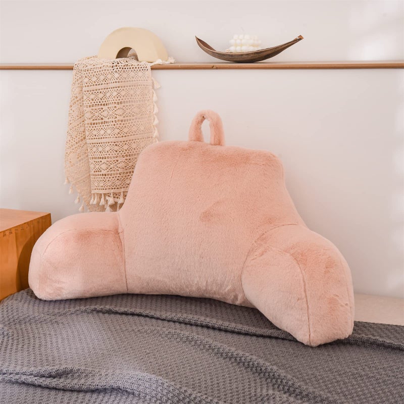 A Nice Night A Nice Night Faux Fur Reading Pillow Bed Wedge Large Adult Children Backrest with Arms Back Support for Sitting Up in BedCouch for BedrestPink 