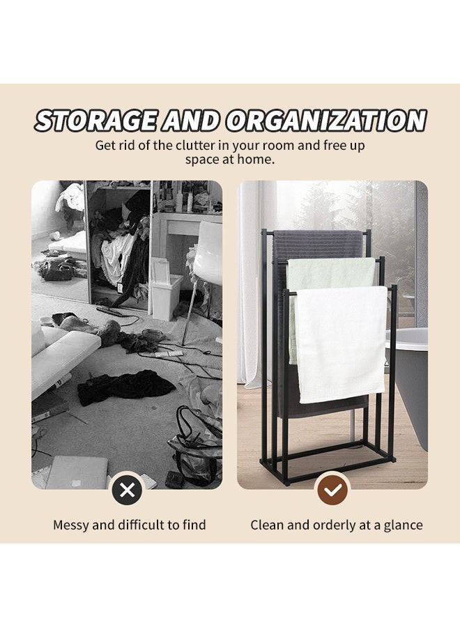 3-Tier Metal Towel Rack, Freestanding Towel Holder, Ladder Towel Hanger, Multifunctional Bathroom Rack, Suitable for Storing Towels, Bathrobes, and Prayer Mats in Bathrooms and Living Rooms - Image 3