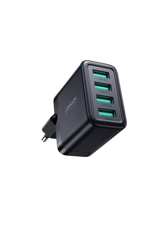 JOYROOM The JOYROOM JR-TCN03 is a multi-port wall charger with four USB-A ports, designed to charge up to four devices simultaneously. It features smart charging technology that automatically distributes power to ensure optimal charging for each device.​ Cart - JoCell  - Image 1