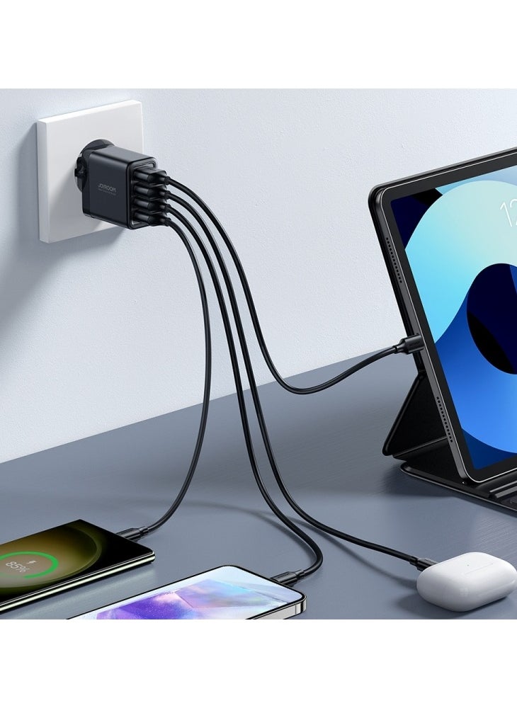 JOYROOM The JOYROOM JR-TCN03 is a multi-port wall charger with four USB-A ports, designed to charge up to four devices simultaneously. It features smart charging technology that automatically distributes power to ensure optimal charging for each device.​ Cart - JoCell  - Image 2