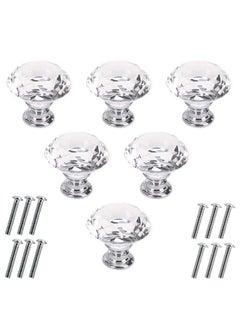 Akstore Akstore 6 Pcs Crystal Glass Cabinet Knobs 30mm Diamond Shape Drawer Kitchen Cabinets Dresser Cupboard Wardrobe Pulls Handles (30mm, Clear)  - Image 1