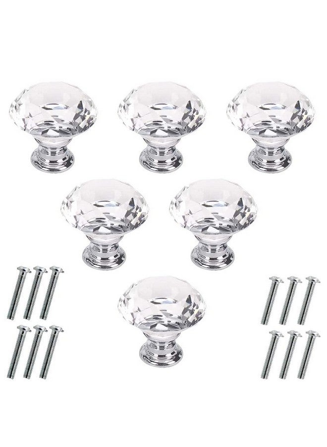 اكستور مقابض خزانة من الزجاج الكريستالي من أكستور، 6 قطع، مقاس 30 مم، على شكل ماسي، درج خزانة المطبخ، خزانة الملابس، مقابض خزانة الملابس (30 مم، شفاف) - Image 1