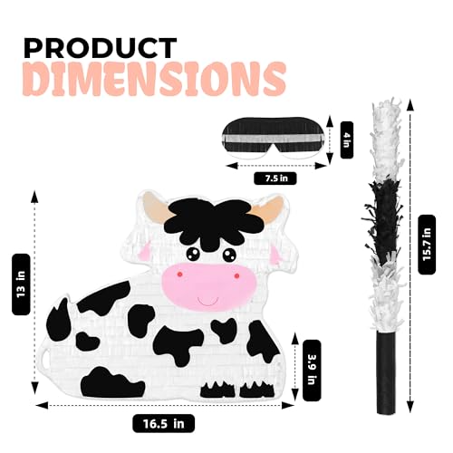 Birchio Milk Cow Pinatas Bundle with a Blindfold and a Bat 16 x 13 x 4 Inches Perfect for kids Birthday Parties Mexican Theme Parties Decorations - Image 5