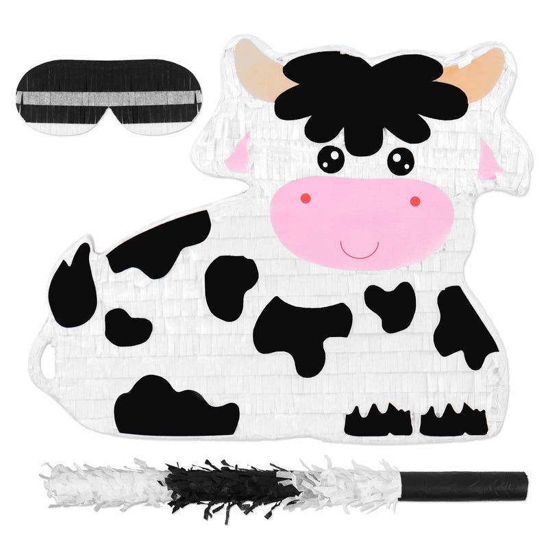 Birchio Milk Cow Pinatas Bundle with a Blindfold and a Bat 16 x 13 x 4 Inches Perfect for kids Birthday Parties Mexican Theme Parties Decorations - Image 3