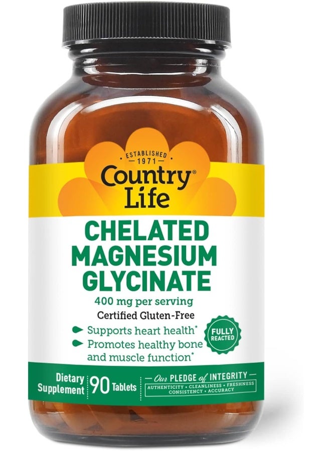 Country Life Chelated Magnesium Glycinate, 400 mg, 90 Tablets - Image 1
