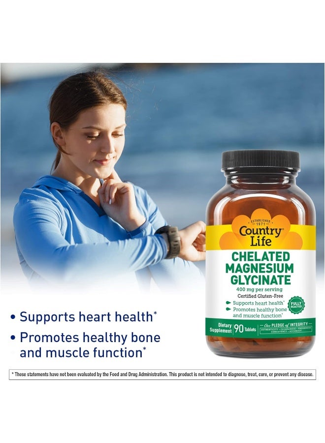 Country Life Chelated Magnesium Glycinate, 400 mg, 90 Tablets - Image 4