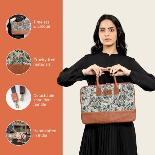 HAMELIN Theo Sleek Printed Messenger Bag | Vegan Leather Laptop Bag Zip Closure & Storage For 13 to 14 Inch Laptops or MacBook | Stylish Office Travel & Casual Office Bags For Men & Women |Green Maple - Image 2