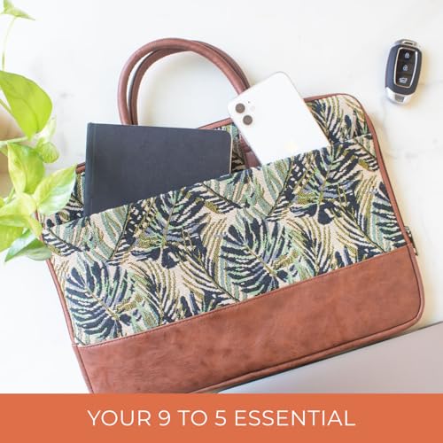 HAMELIN Theo Sleek Printed Messenger Bag | Vegan Leather Laptop Bag Zip Closure & Storage For 13 to 14 Inch Laptops or MacBook | Stylish Office Travel & Casual Office Bags For Men & Women |Green Maple - Image 5