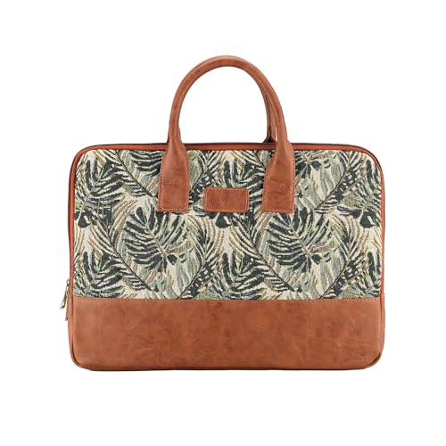 HAMELIN Theo Sleek Printed Messenger Bag | Vegan Leather Laptop Bag Zip Closure & Storage For 13 to 14 Inch Laptops or MacBook | Stylish Office Travel & Casual Office Bags For Men & Women |Green Maple - Image 1