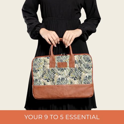HAMELIN Theo Sleek Printed Messenger Bag | Vegan Leather Laptop Bag Zip Closure & Storage For 13 to 14 Inch Laptops or MacBook | Stylish Office Travel & Casual Office Bags For Men & Women |Green Maple - Image 4