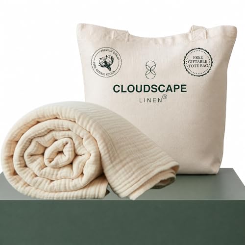CloudScape Linen CLOUDSCAPE 4 Layer Muslin Blanket for Adults 100 Cotton Throw Blanket 50x70 Oversized Gauze Throw for Sofa Couch Soft Lightweight Breathable Muslin Cotton Throws for Summer Ivory - Image 1
