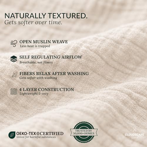 CloudScape Linen CLOUDSCAPE 4 Layer Muslin Blanket for Adults 100 Cotton Throw Blanket 50x70 Oversized Gauze Throw for Sofa Couch Soft Lightweight Breathable Muslin Cotton Throws for Summer Ivory - Image 3