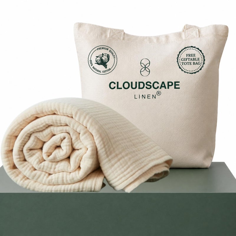CloudScape Linen CLOUDSCAPE 4 Layer Muslin Blanket for Adults 100 Cotton Throw Blanket 50x70 Oversized Gauze Throw for Sofa Couch Soft Lightweight Breathable Muslin Cotton Throws for Summer Ivory - Image 2