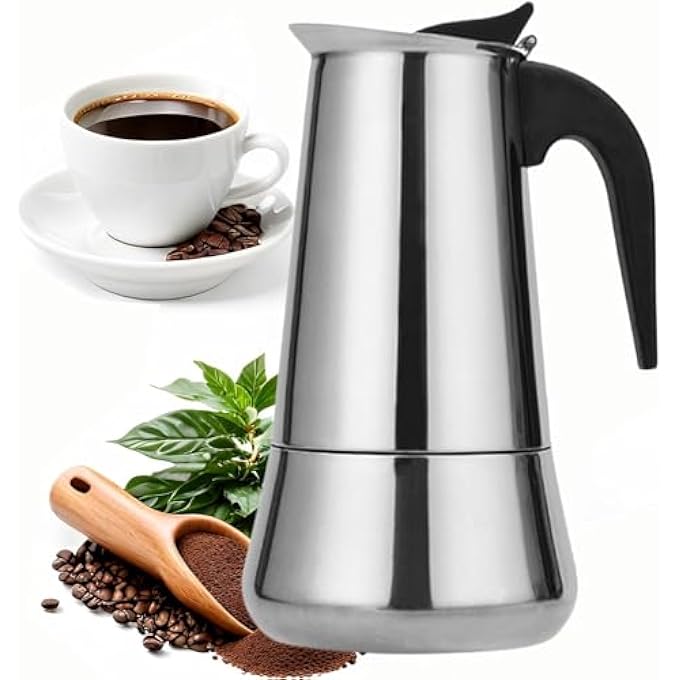 NALACAL ماكينة صنع قهوة إسبريسو على الموقد بسعة 450 مل من الفولاذ المقاوم للصدأ وماكينة صنع قهوة إيطالية محمولة وماكينة صنع قهوة موكا للاستخدام المنزلي والتخييم بسعة 9 أكواب - Image 1