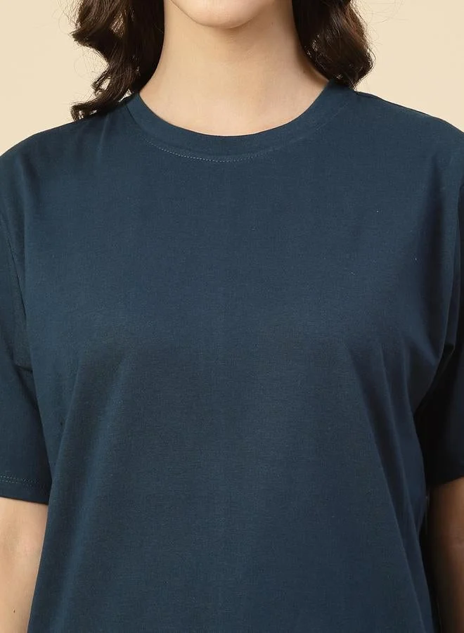 Take Two Women Teal Graphic Print Jersey T-Shirt