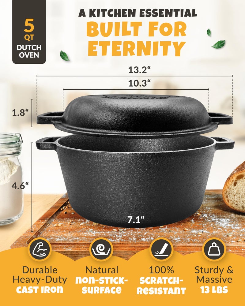 CRUSTLOVE Cast Iron Dutch Oven for Bread Baking - incl. Sourdough Bread-Baking Supplies like Banneton Bread-Proofing Basket - 5QT Bread-Oven with Lid Bread-Making Kit Pan, Pot, Sour Sough Tools, Lame - Image 3