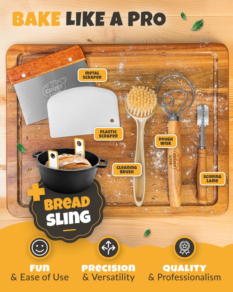 CRUSTLOVE Cast Iron Dutch Oven for Bread Baking - incl. Sourdough Bread-Baking Supplies like Banneton Bread-Proofing Basket - 5QT Bread-Oven with Lid Bread-Making Kit Pan, Pot, Sour Sough Tools, Lame - Image 5
