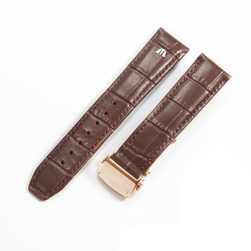 Generic Genuine Leather Watch Strap 20mm 22mm for Men Brown-rose buckle