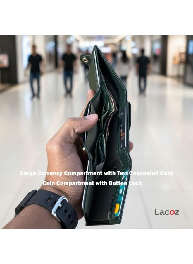 لاكوز محفظة لاكوز WA05 ثلاثية الطي من الجلد الطبيعي مع حماية RFID للرجال، لون أخضر - Image 2