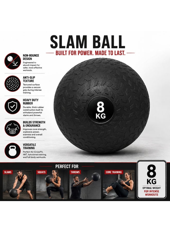Volcan Fitness Slam Ball 8 KG – Heavy Duty Non-Bounce Exercise Ball for Strength Training & CrossFit - Image 2
