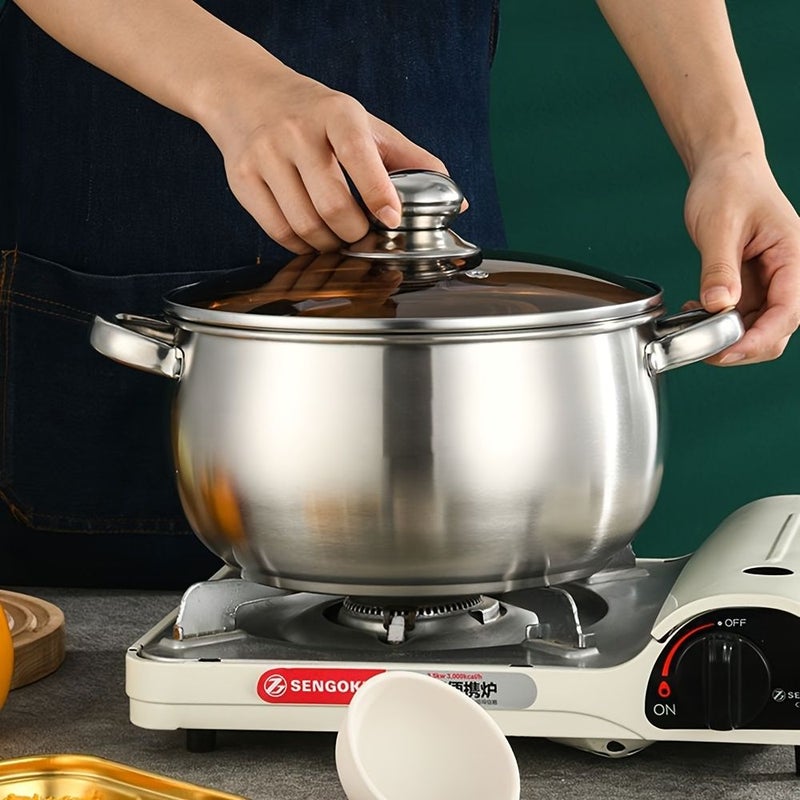 وعاء شورب بريميم مقوس من الفولاذ المقاوم للصدأ مع غطاء، طقم من 5 قطع، مقاس 9.45 بوصة، أدوات طهي للحث المغناطيسي مناسبة لطهي اليخنة والمعكرونة والشوربة، للاستخدام في المطاعم والمنزل والتخييم في الهواء الطلق. - Image 2