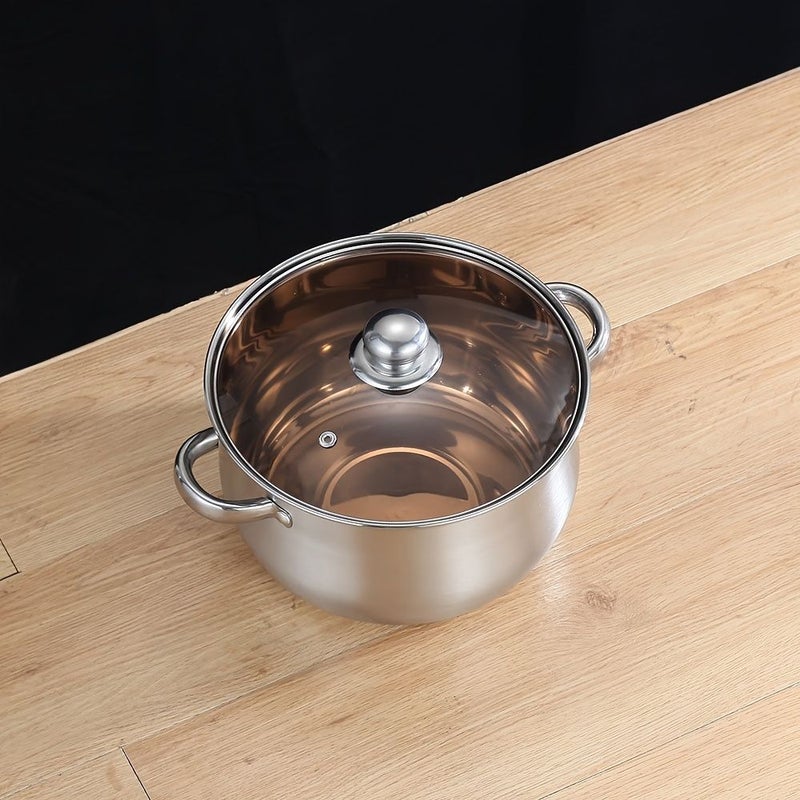 وعاء شورب بريميم مقوس من الفولاذ المقاوم للصدأ مع غطاء، طقم من 5 قطع، مقاس 9.45 بوصة، أدوات طهي للحث المغناطيسي مناسبة لطهي اليخنة والمعكرونة والشوربة، للاستخدام في المطاعم والمنزل والتخييم في الهواء الطلق. - Image 5