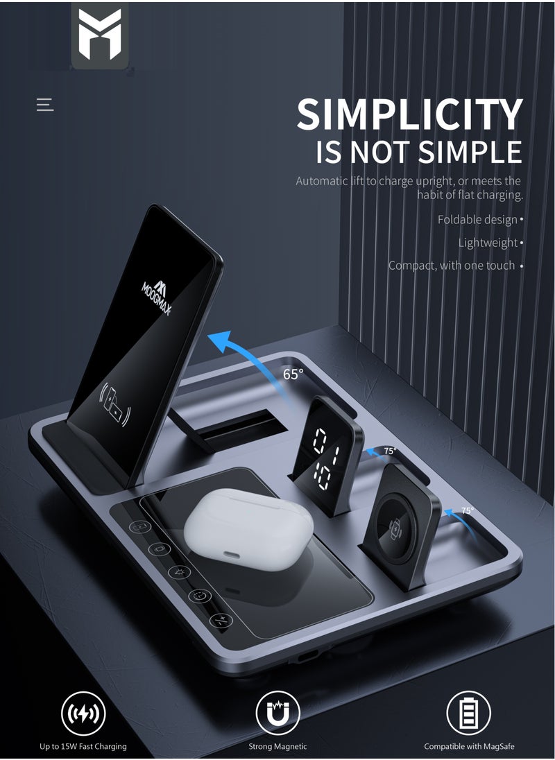 MOOGMAX 4-in-1 wireless charging magsafe 15W support fast charging and intelligent identification of devices Fast charging for three devices at the same time and a clock indicator Support all kinds of phones  - Image 5