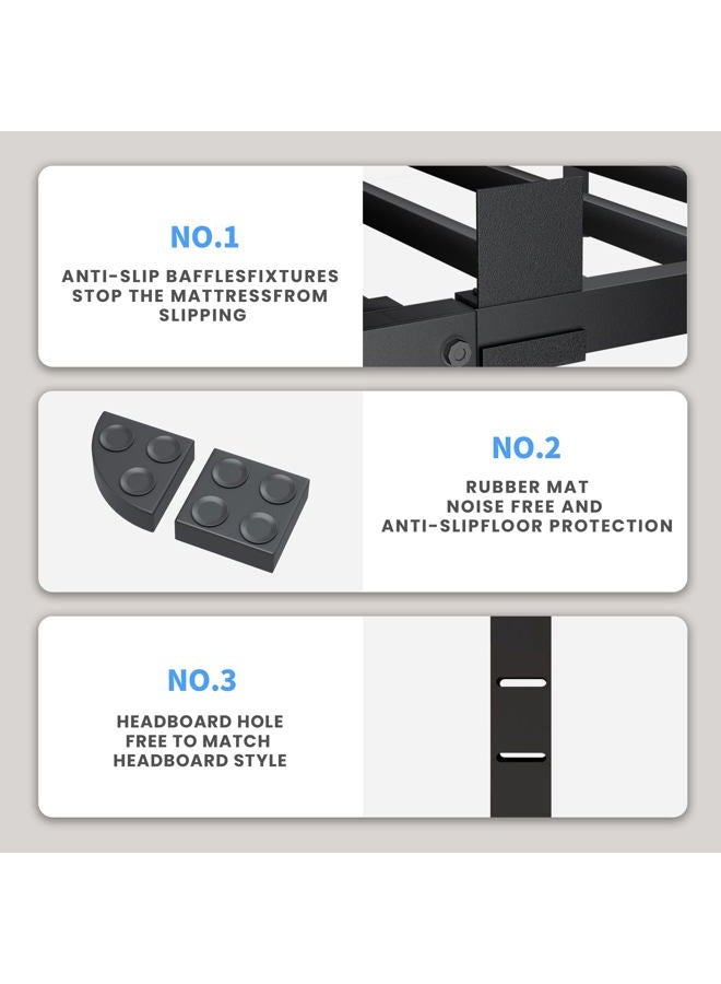VIPSHOW 16 Inch Queen Bed Frame, 3500Lbs Heavy Duty Metal Platform with Round Corner Legs Mattress Slide Stopper, Steel Slat Support No Box Spring Needed, Noise Free, Non-Slip, Easy Assembly - Image 5