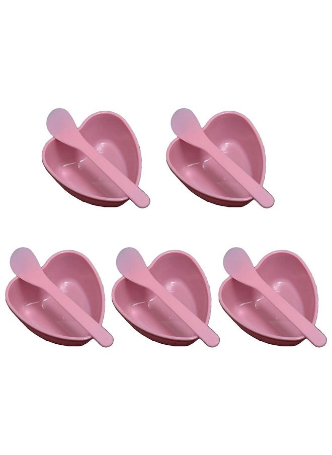 lasenersm - 5 Sets Plastic Heart Shaped Facial Mask Mixing Bowl with Stirring Spatula Facemask Bowl Mud Mask Mixing Bowl DIY Skin Care Mixing Tool Kit for Lady Women Home Beauty Salon Use, Pink - Image 1