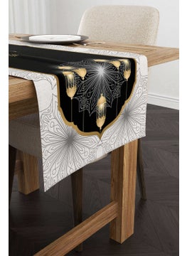 Cango Home Black and White Ramadan Themed Patterned Digital Printed Runner CGH1291-RN  - Image 1
