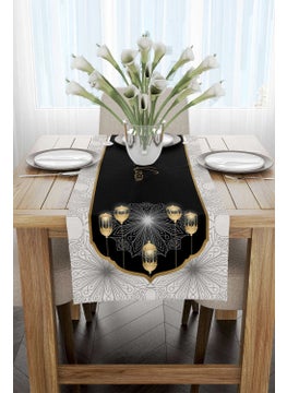 Cango Home Black and White Ramadan Themed Patterned Digital Printed Runner CGH1291-RN  - Image 2