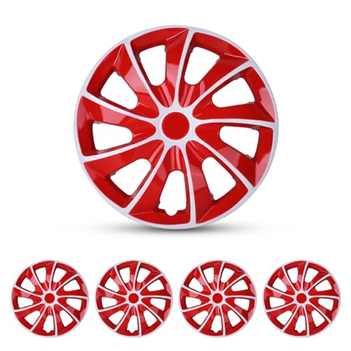 I1MOTOR Hubcaps 14'', Wheel Rim Cover Universal R14 Hub Caps, Snap On Car Pickup Truck SUV, Wheel Covers, ABS & PC Material, Set of 4, 14-Inch, White & Red Lacquer - Image 1
