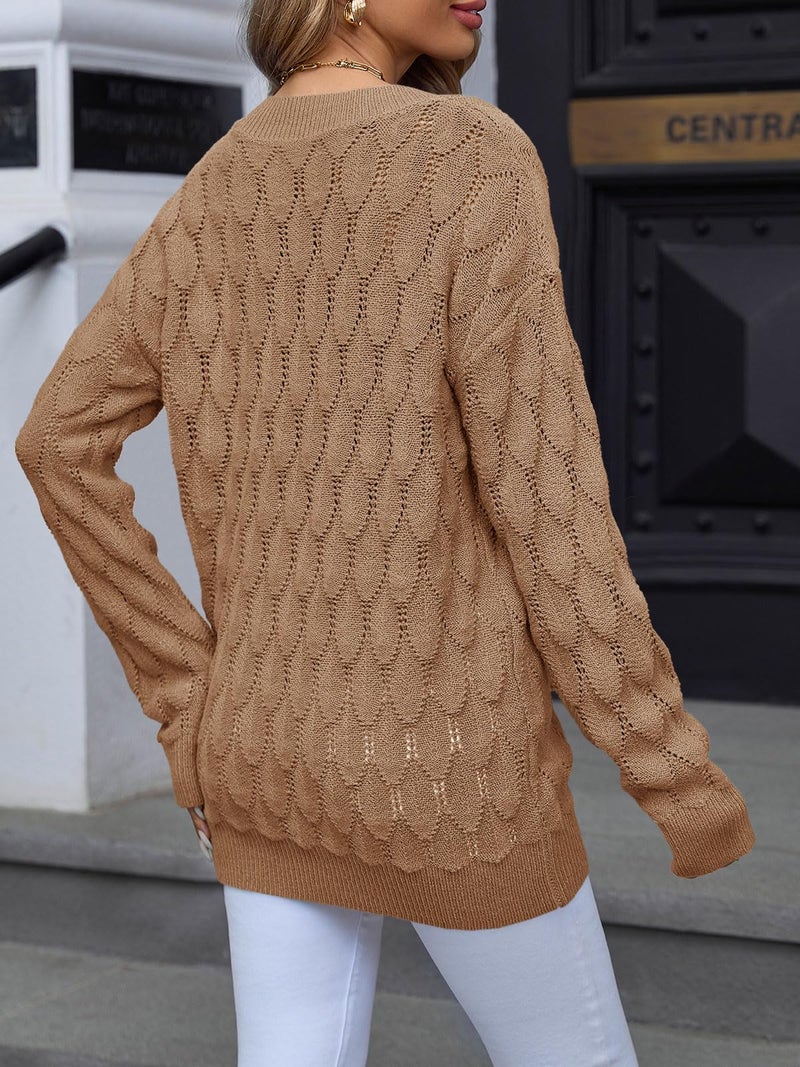 Langwyqu Women's V Neck Long Sleeve Pullover Sweater Lightweight Knit Sweaters Novelty Sweaters Khaki - Image 5