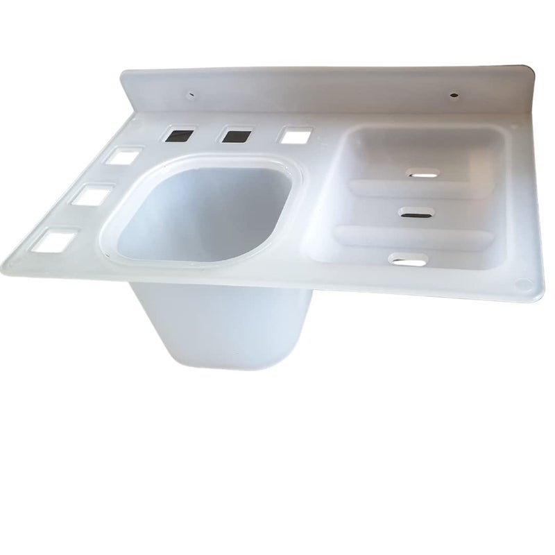 happi حامل صابون هابي غير قابل للكسر من بلاستيك ABS 3 في 1 مع كوب زجاجي وحامل فرشاة أسنان، قاعدة صابون، علبة صابون، حامل صابون مثبت على الحائط للحمام (أبيض) - Image 5