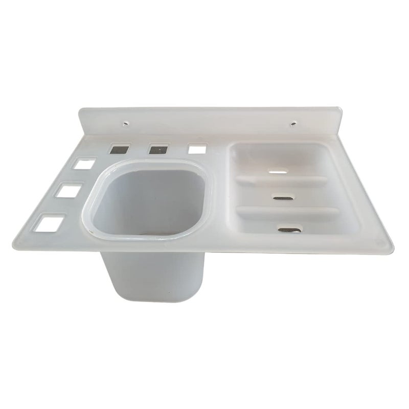 happi حامل صابون هابي غير قابل للكسر من بلاستيك ABS 3 في 1 مع كوب زجاجي وحامل فرشاة أسنان، قاعدة صابون، علبة صابون، حامل صابون مثبت على الحائط للحمام (أبيض) - Image 2