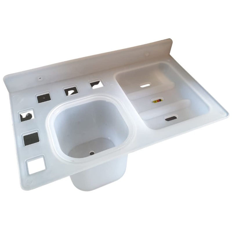 happi حامل صابون هابي غير قابل للكسر من بلاستيك ABS 3 في 1 مع كوب زجاجي وحامل فرشاة أسنان، قاعدة صابون، علبة صابون، حامل صابون مثبت على الحائط للحمام (أبيض) - Image 4