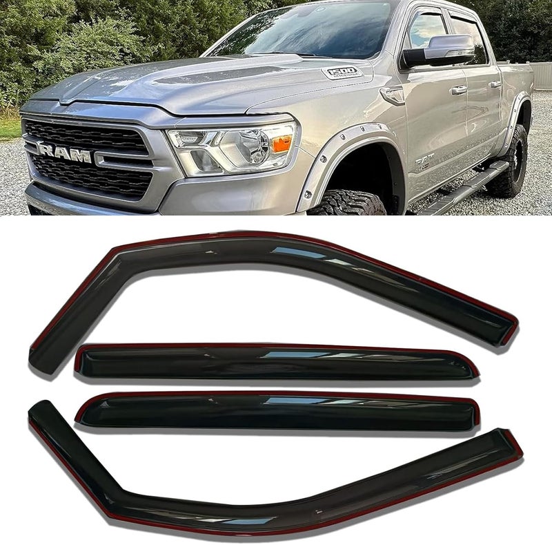 TONOYTIM in-Channel Truck Window Visors Rain Guards Side Window Deflectors & Visors for Ram 1500 Crew Cab 2019-2025, Vent Shade Wind Deflectors 2020 2021 2022 2023 2024 194806 4-Pieces Set - Image 1