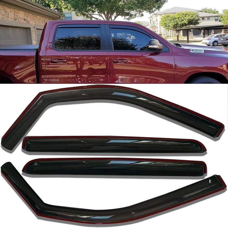 TONOYTIM in-Channel Truck Window Visors Rain Guards Side Window Deflectors & Visors for Ram 1500 Crew Cab 2019-2025, Vent Shade Wind Deflectors 2020 2021 2022 2023 2024 194806 4-Pieces Set - Image 2